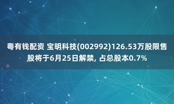 粤有钱配资 宝明科技(002992)126.53万股限售股将于6月25日解禁, 占总股本0.7%